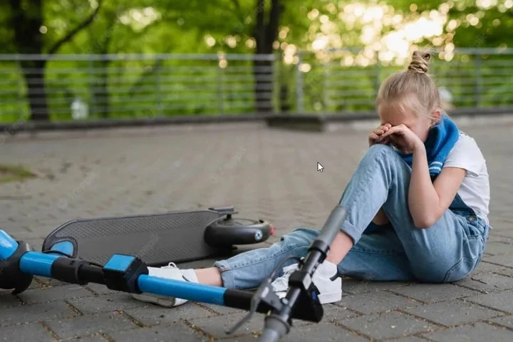 🛴😨Девушка на электросамокате получила переломы, пытаясь объехать ребенка в барнаульском парке «Юби