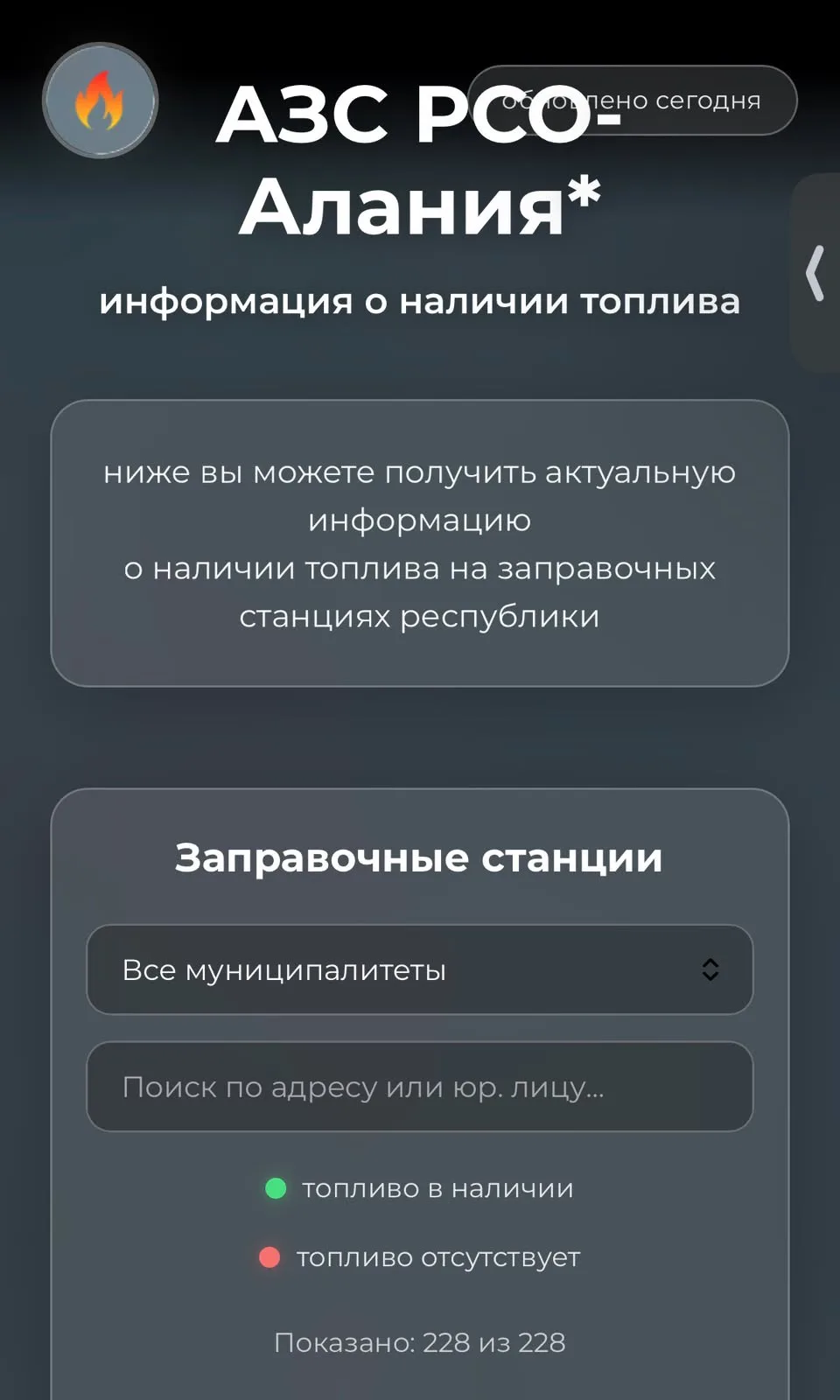 Информационное онлайн табло о наличии бензина на заправках республики разработано по по...