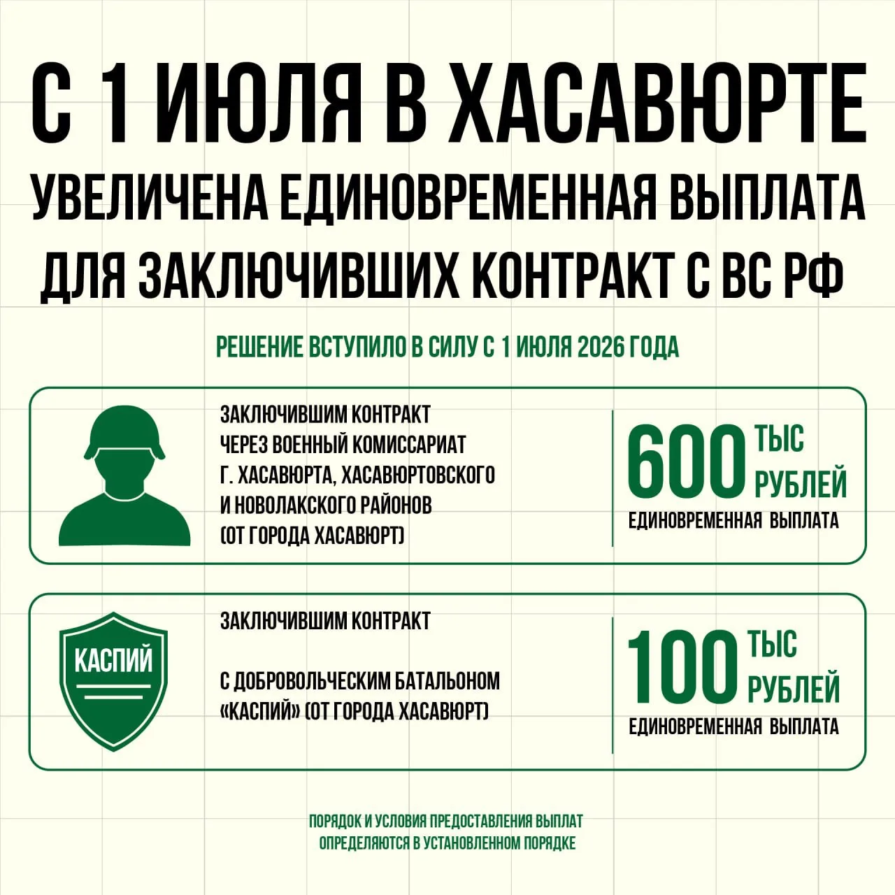 С 1 июля в Хасавюрте увеличена единовременная выплата для заключивших контракт с ВС РФ