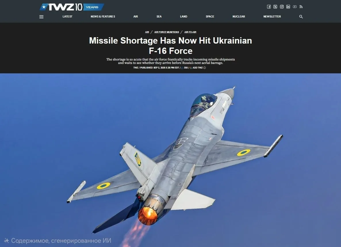 🇺🇦🇺🇦❌ The War Zone: у украинских F-16 заканчиваются ракеты