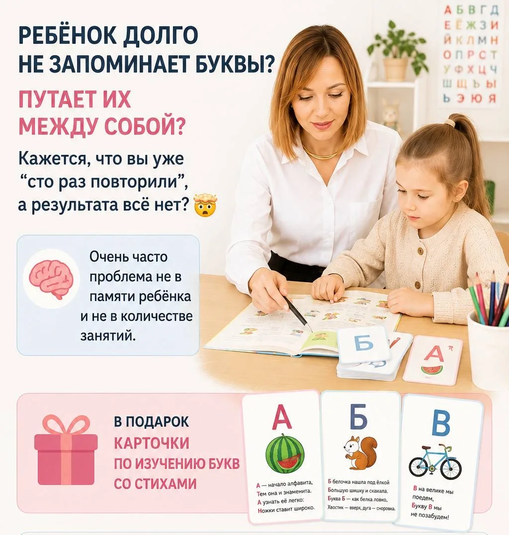 Ребёнок долго не запоминает буквы? Путает их между собой? Кажется, что вы уже “сто раз повторили”, а