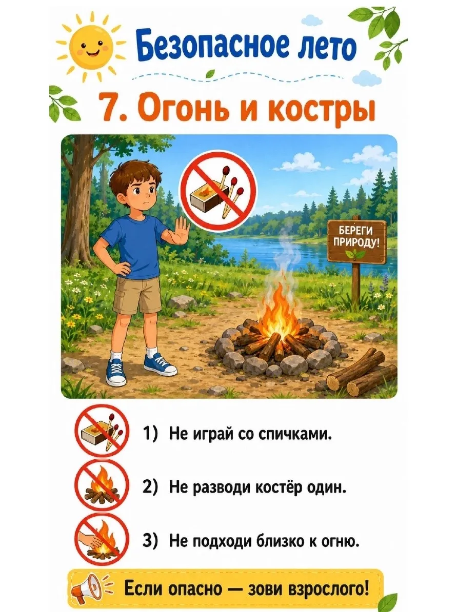 Безопасное лето: бережём себя и природу от огня! 🪵🔥🛡️

Летние пикники, походы и вечера у костра —