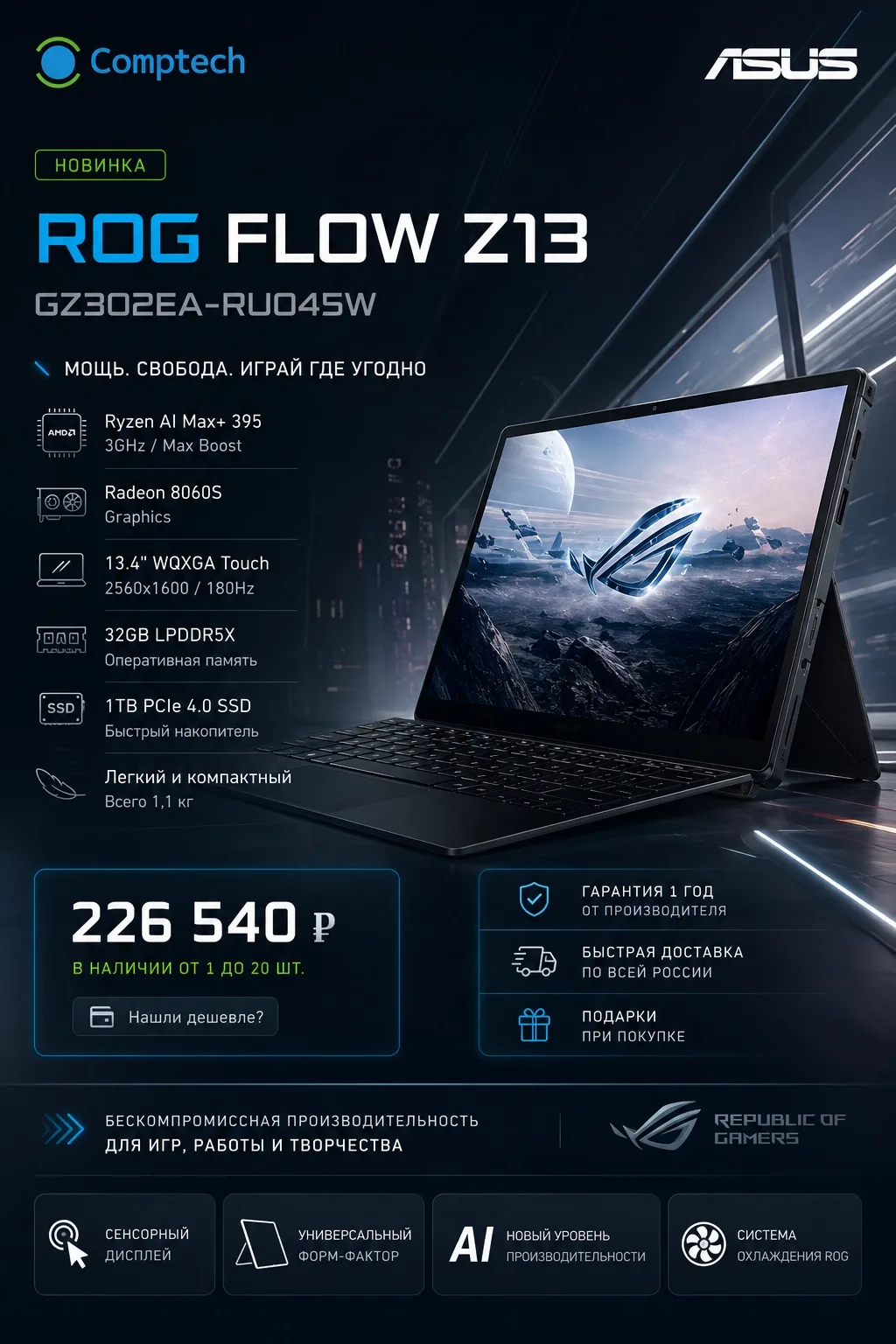🚀 ASUS ROG Flow Z13 — ноутбук? Планшет? Игровая станция? Да.