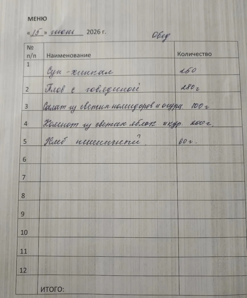 Меню на 15.06.2026г