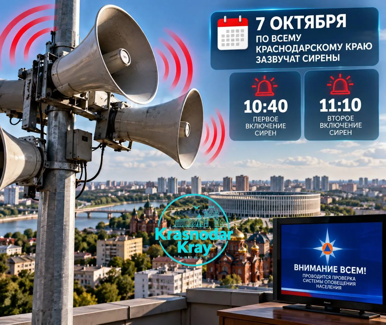 📢 7 октября по всему Краснодарскому краю зазвучат сирены