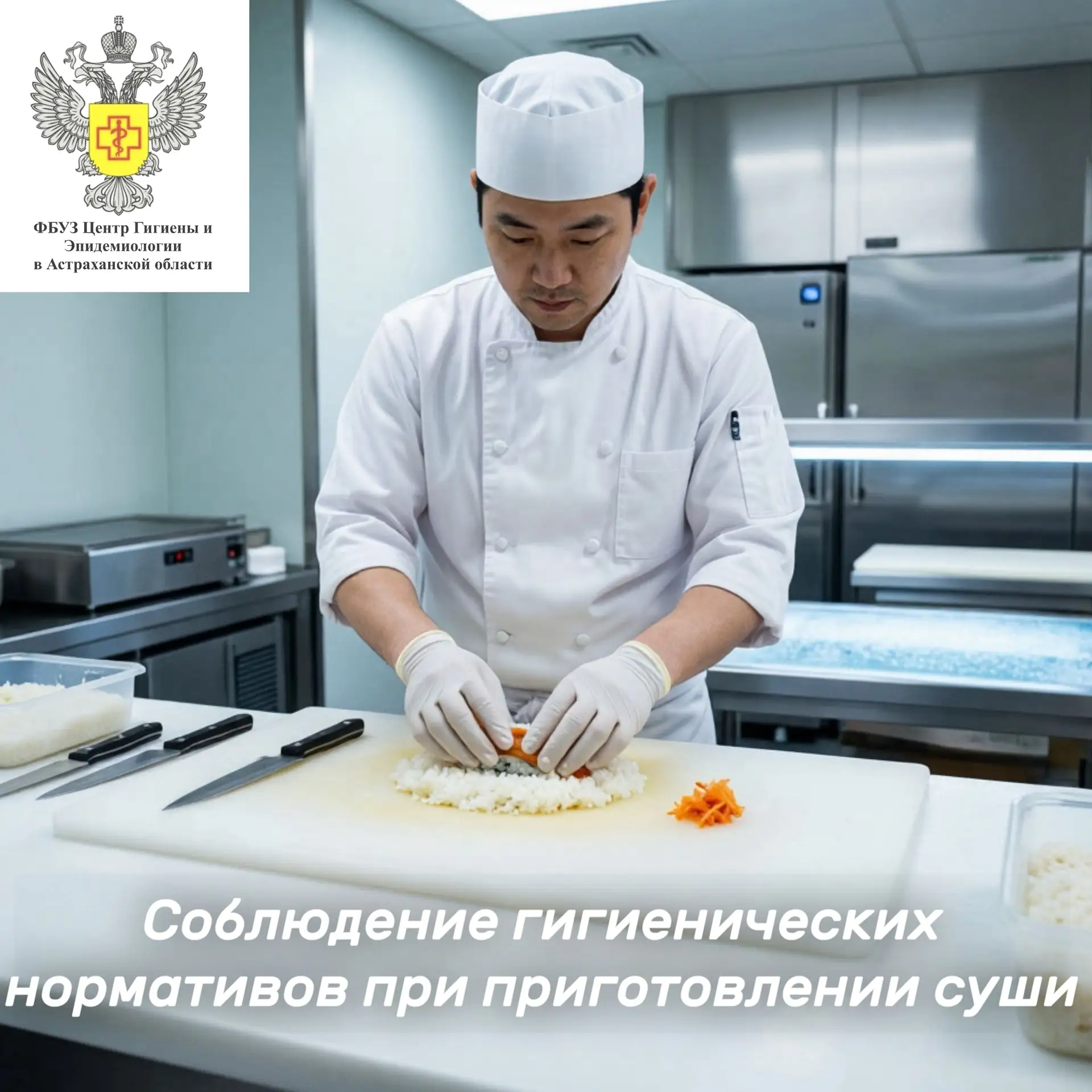 🍣🧼 Соблюдение гигиенических нормативов при приготовлении суши

При изготовлении и реализации суши 