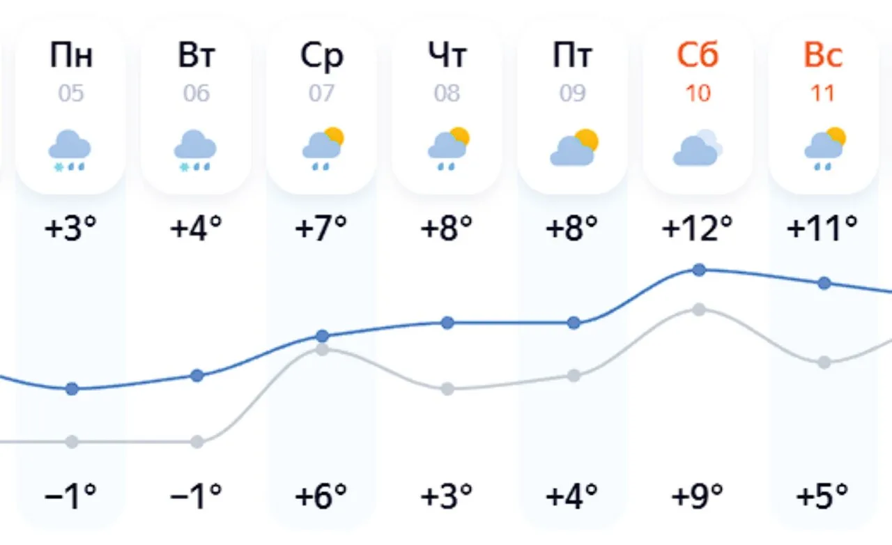 В начале недели нас ждет похолодание до -1, но к выходным потеплеет до +12 градусов