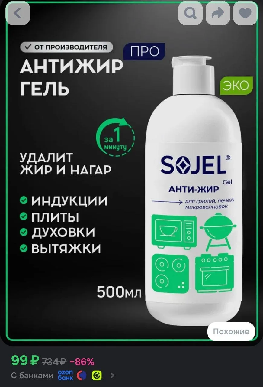 Антижир для кухни гель от жира, нагара и копоти 500 мл.