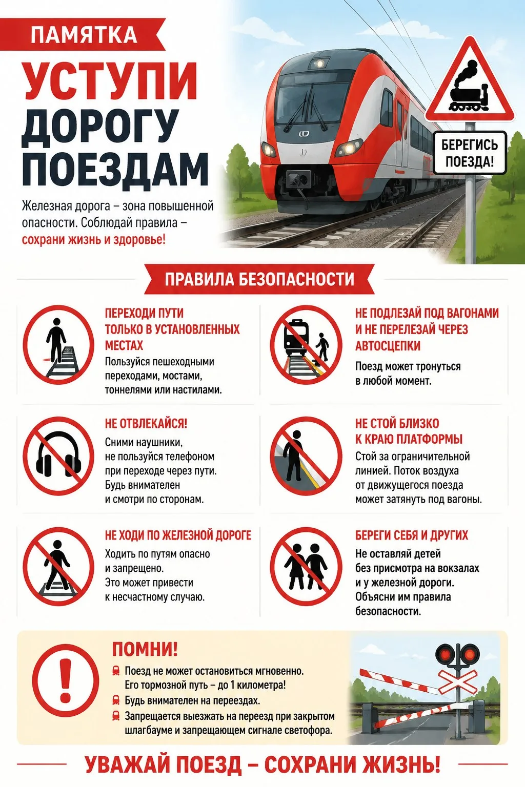 Внимание! Уступи дорогу поездам! 🚨

#УступиДорогуПоездам #Памятка #Месячник #ПодольскаяСОШ #Оренбур