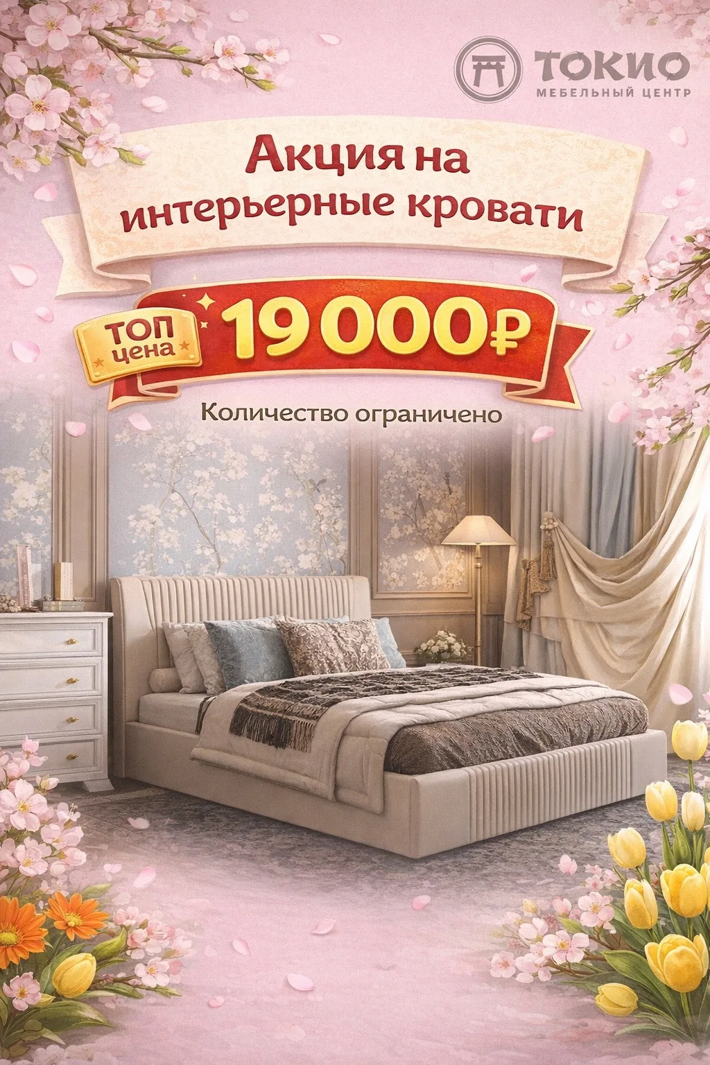 У мебельного «Токио» приятная акция на интерьерные кровати 🫶