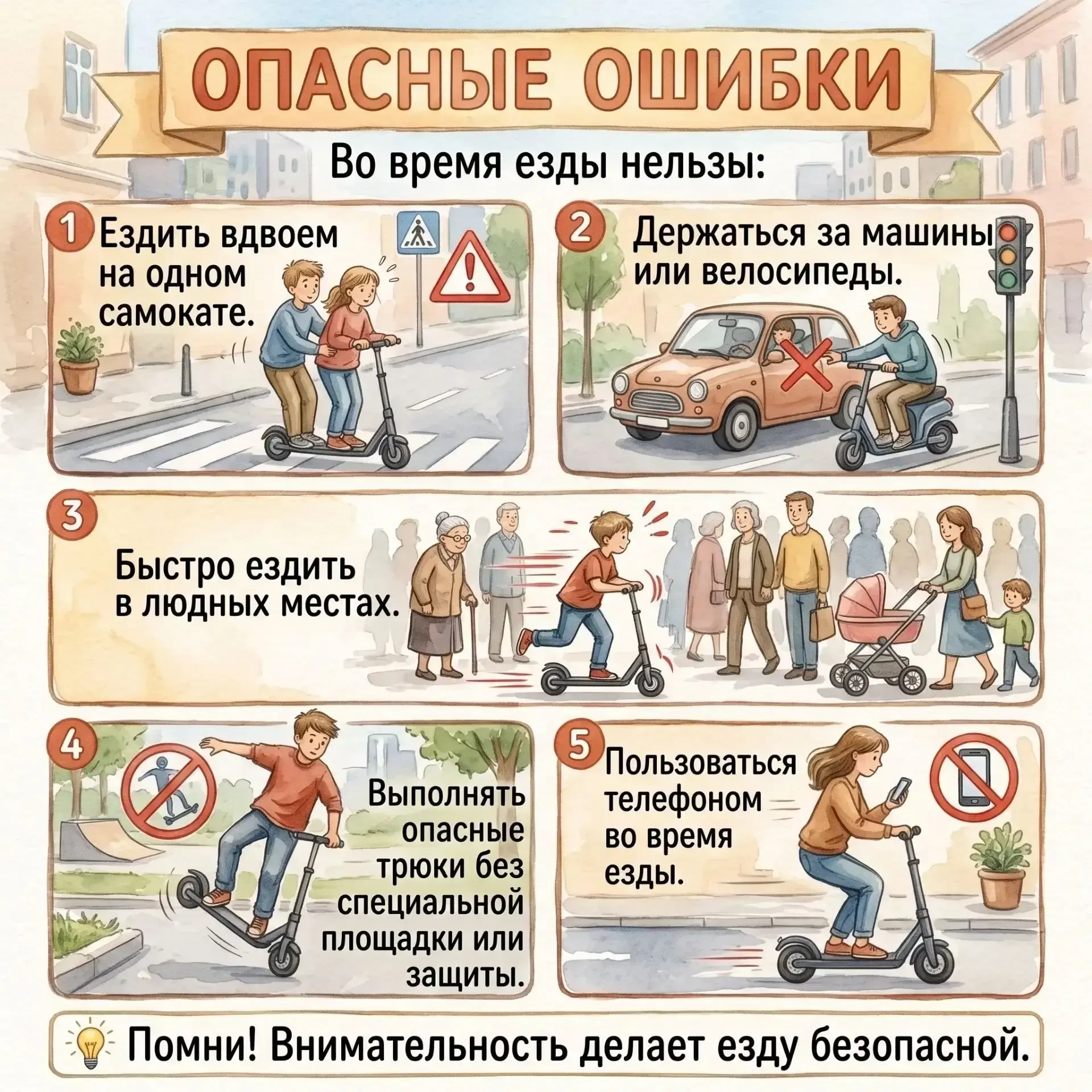 🛴 ПАМЯТКА ДЛЯ ЮНЫХ САМОКАТЧИКОВ: катаемся безопасно