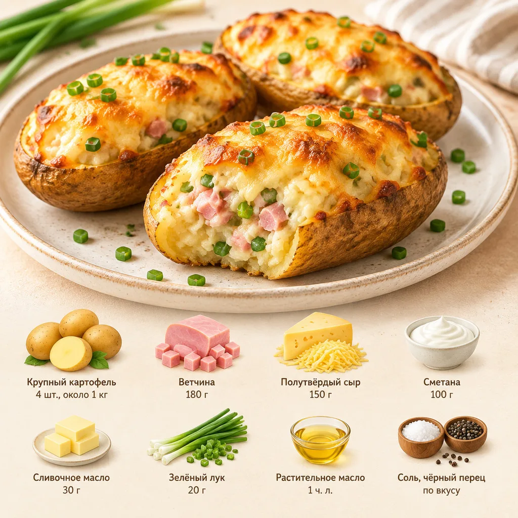 Картофельные лодочки с ветчиной и сыром 🤤