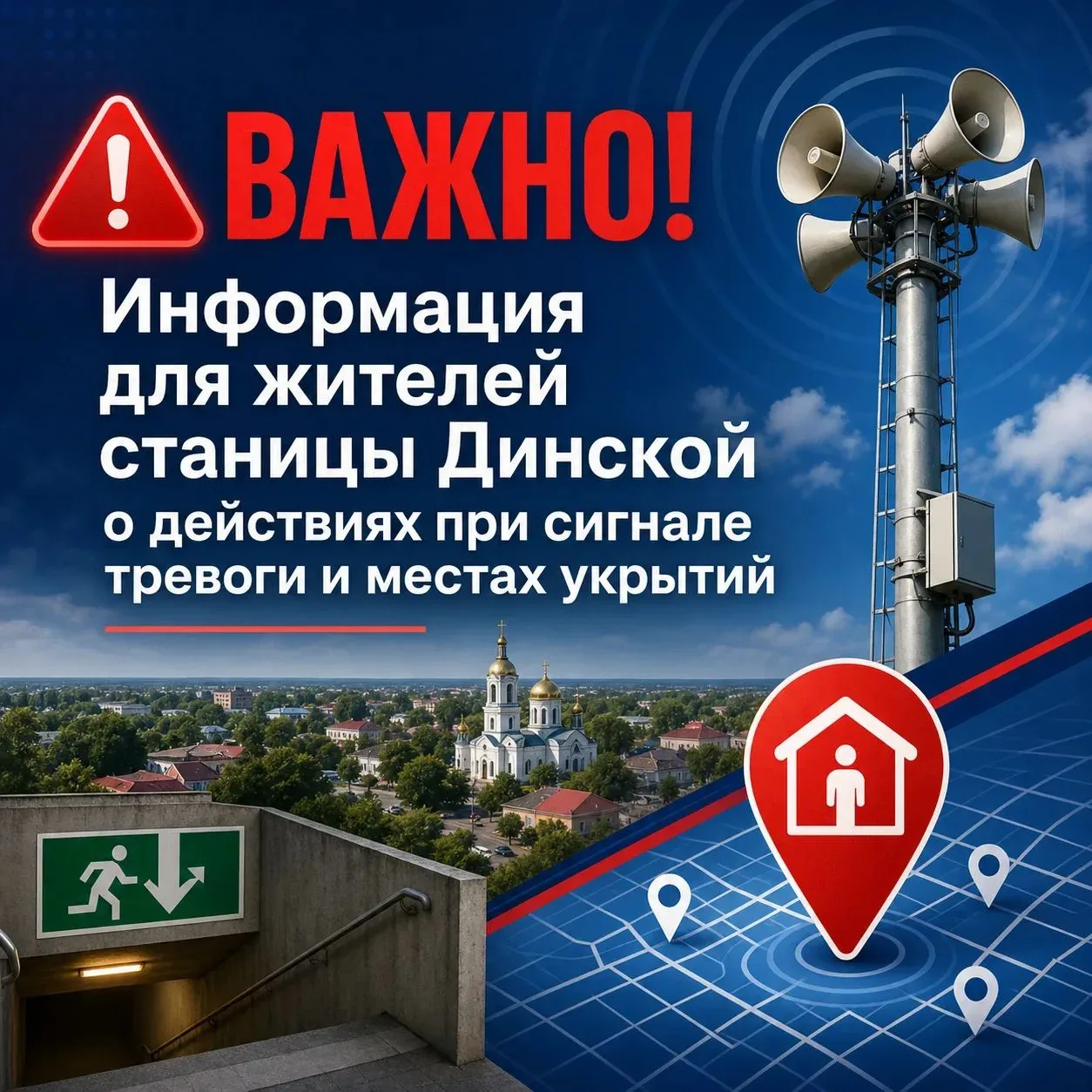 🔔 ВАЖНО! Информация для жителей станицы Динской о действиях при сигнале тревоги и местах укрытий

У