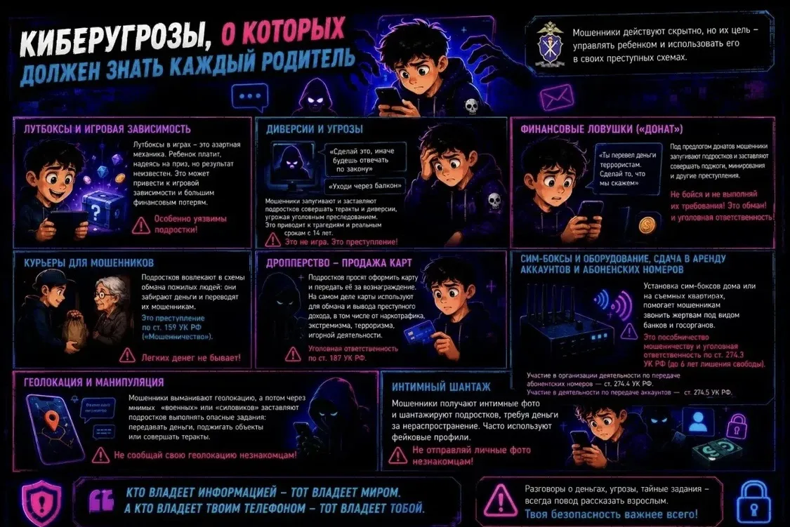 🆘Киберугроза, о которых должен знать каждый родитель, может включать в себя различные виды онлайн-у