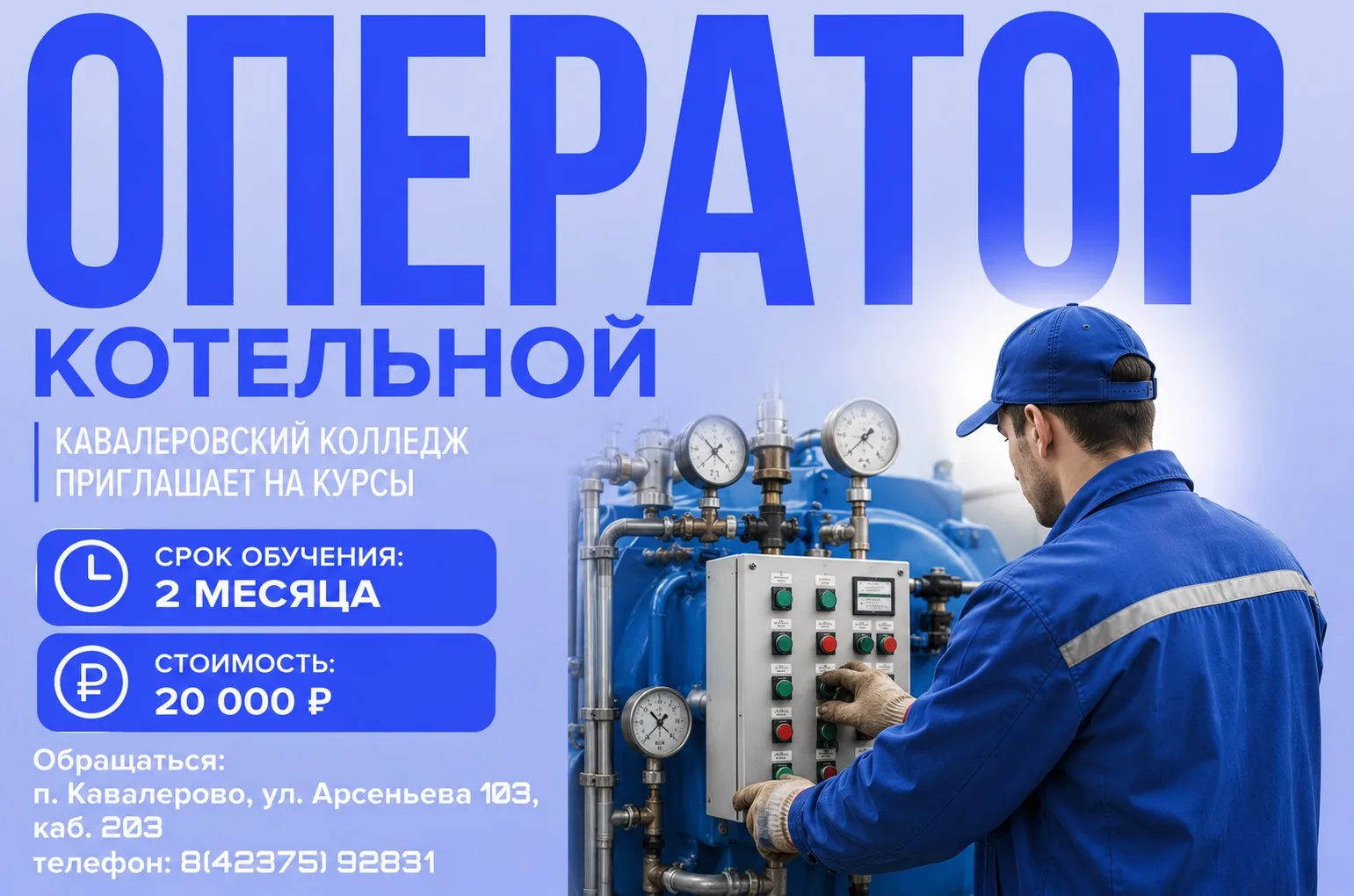 Кавалеровский колледж приглашает на курсы «Оператор котельной»