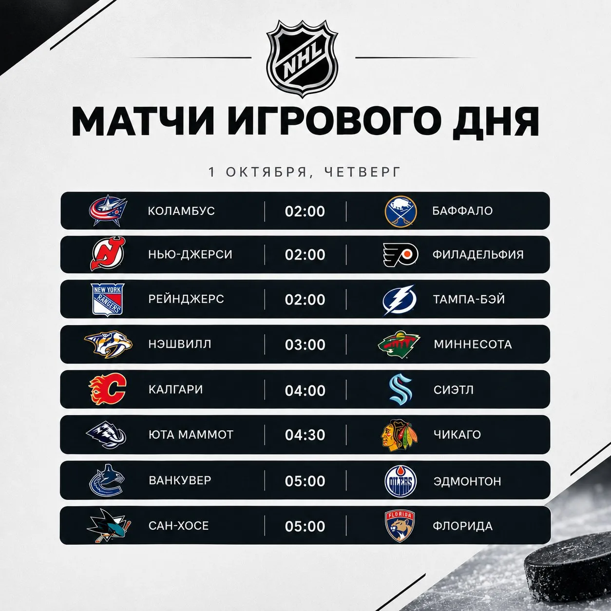 Расписание игрового дня.