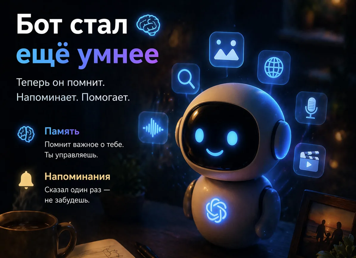 Бот обновился — и теперь он не просто отвечает 🧠  Две новые функции которые меняют всё:  🧠 Память — 