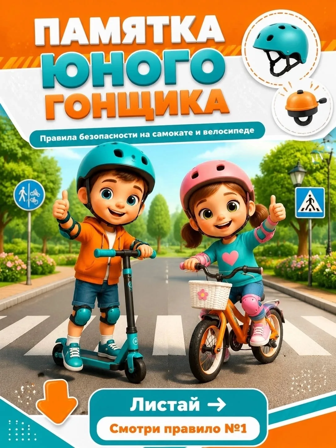 🚴‍♂️☀️ Безопасное лето на самокате и велосипеде!🌟