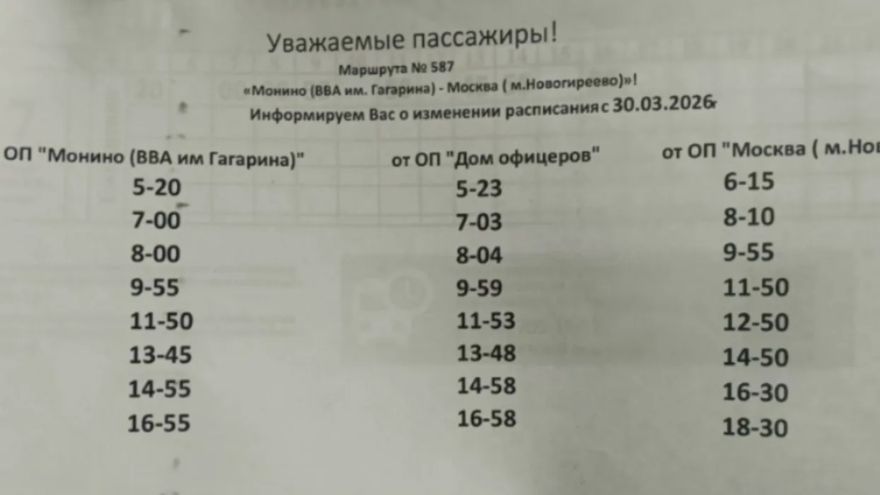 Расписание маршрутки N587 Монино - Москва.
