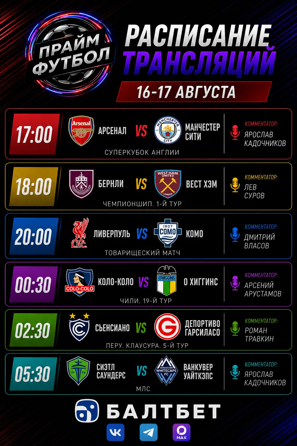 🔥 От Суперкубка Англии до ночной МЛС — проводим футбольные выходные вместе с ПраймФутбол!