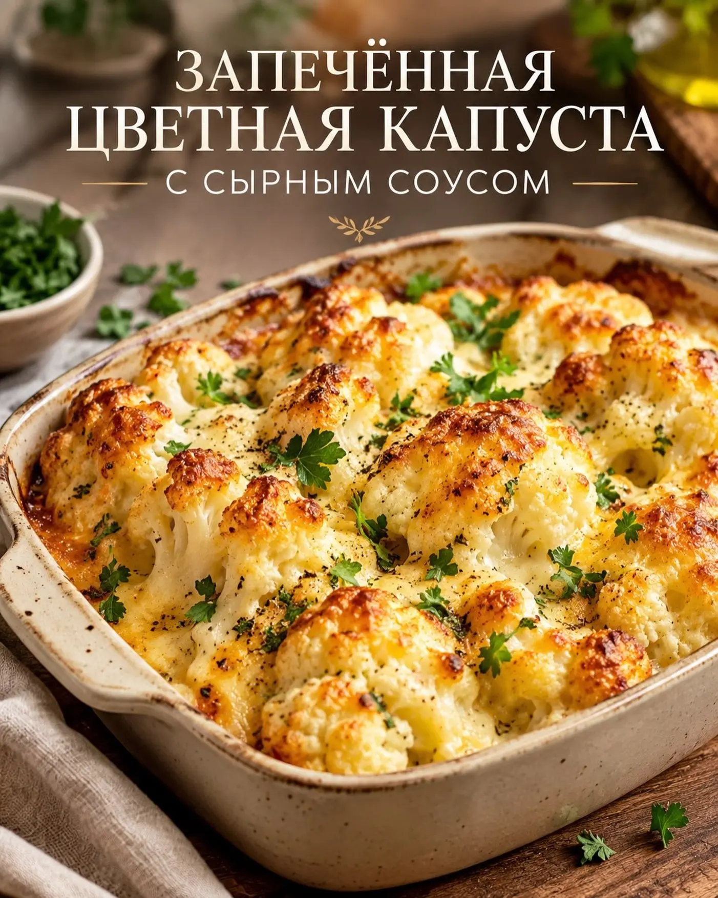 Запечённая цветная капуста с сырным соусом — нежное, ароматное и очень уютное блюдо, ко...