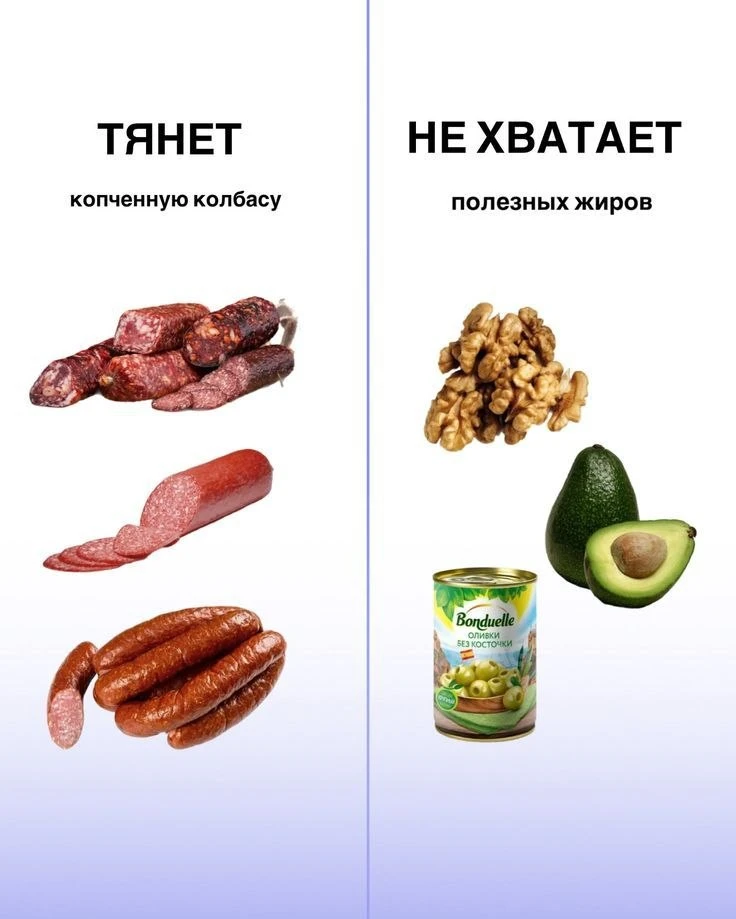 Если тянет на копченую колбасу, то не хватает полезных жиров.