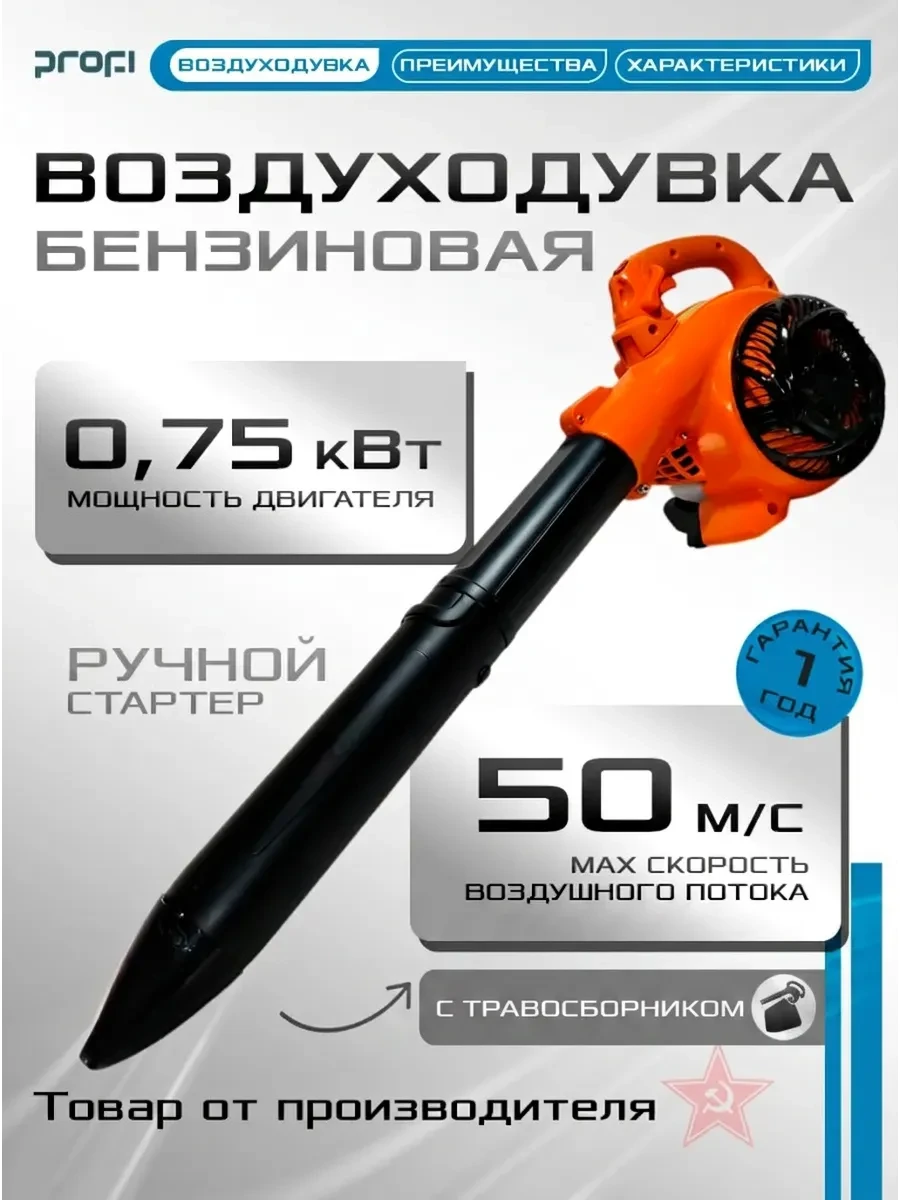 🟩 53,5% Воздуходувка бензиновая с травосборником садовая BG260С | Profi