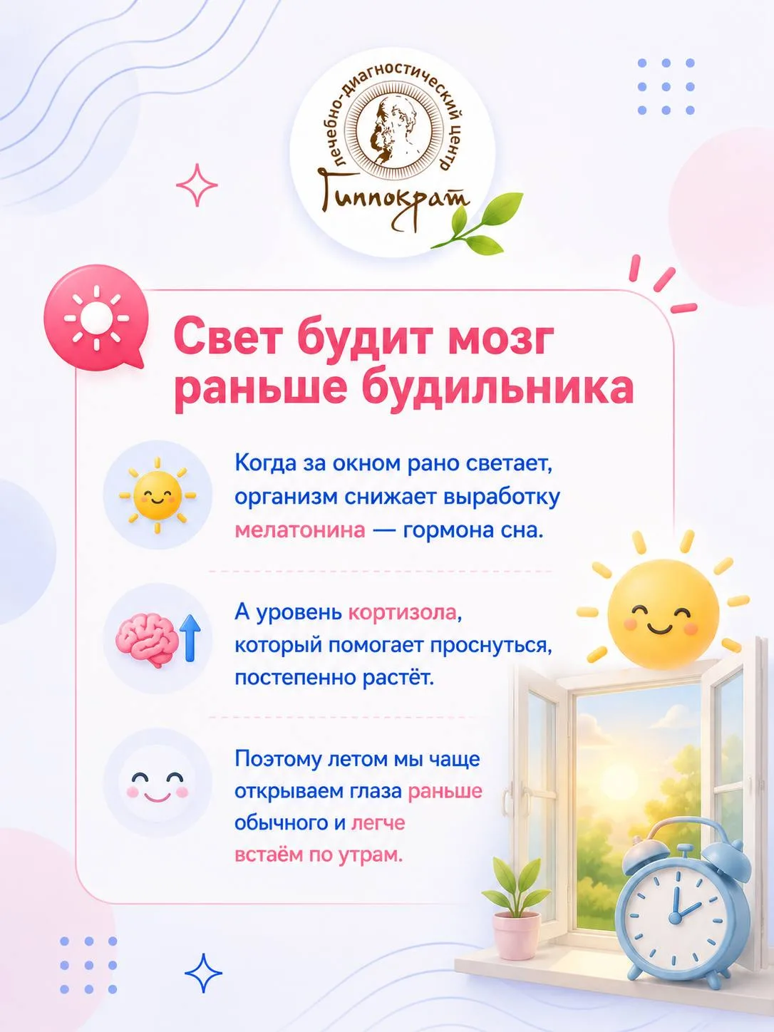 А вы замечали, что летом спите меньше, но бодрее? Делитесь в комментариях.

Клиника «Гиппократ», Ива