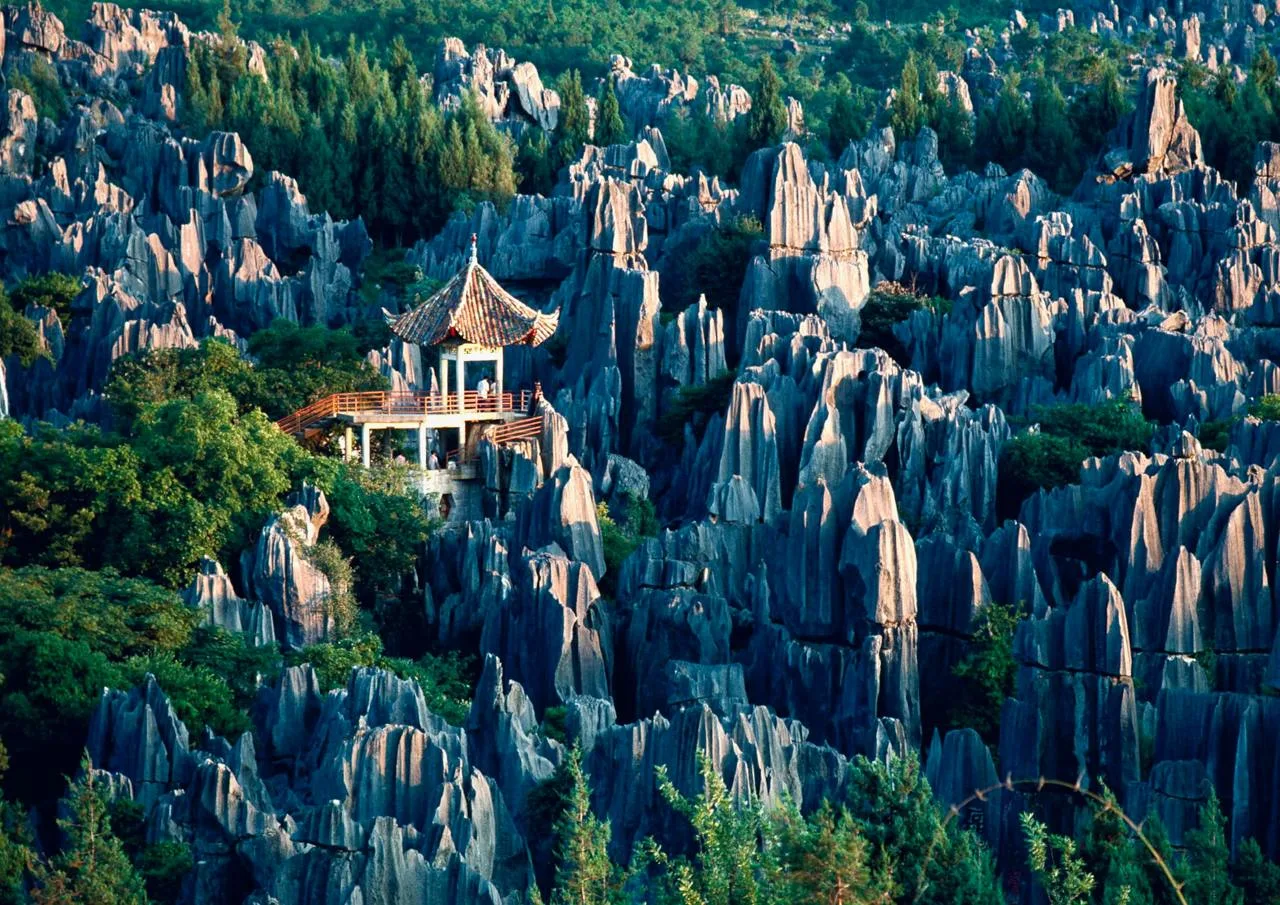 Каменный Лес Шилинь в Куньмине, Китай 🇨🇳  🔹 Каменный Лес Шилинь - комплекс известняковых скал в 90 к
