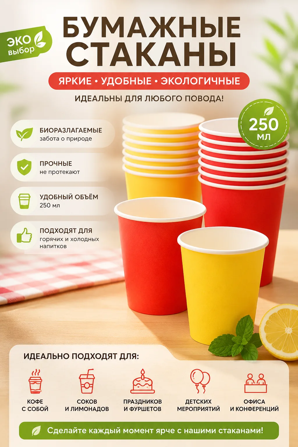 КУПИТЬ

🎨 Хотите внести в жизнь больше красок?

Яркие бумажные стаканы объёмом от 250 до 450 мл — п