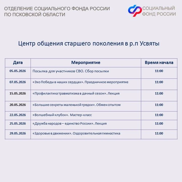 💟Центры общения старшего поколения Псковской области приглашают посетителей в мае.   ✅Псковичей сере