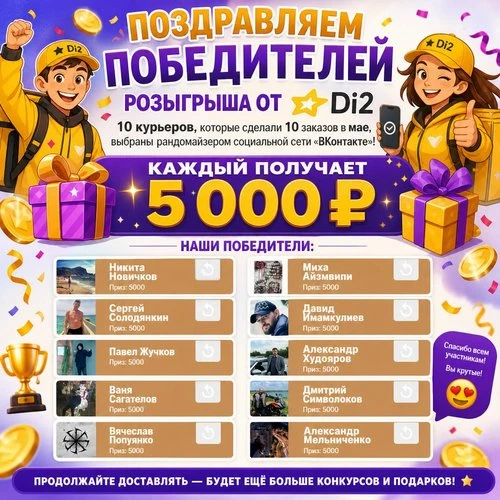 🥳 Поздравляем победителей розыгрыша от ⭐️Di2