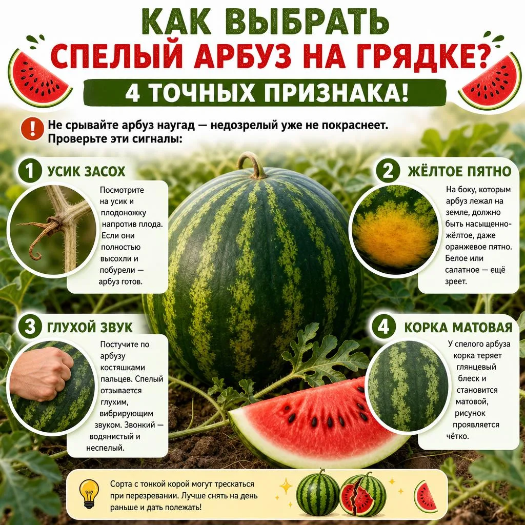 🍉 КАК ВЫБРАТЬ СПЕЛЫЙ АРБУЗ НА ГРЯДКЕ? 4 ТОЧНЫХ ПРИЗНАКА! 🍉
