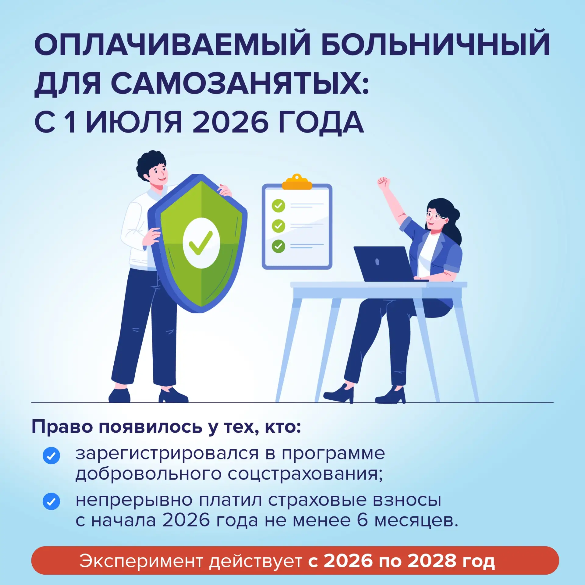 Больничный для самозанятых: изменения с июля 2026

В декабре 2025 года был подписан ФЗ-456 «О провед