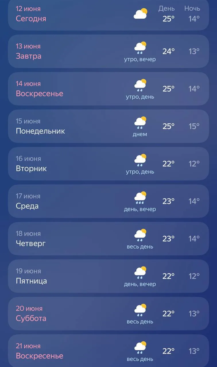 ☔️ Затяжные дожди начнутся в Казани с завтрашнего дня — судя по прогнозу, лить будет как минимум 9 д
