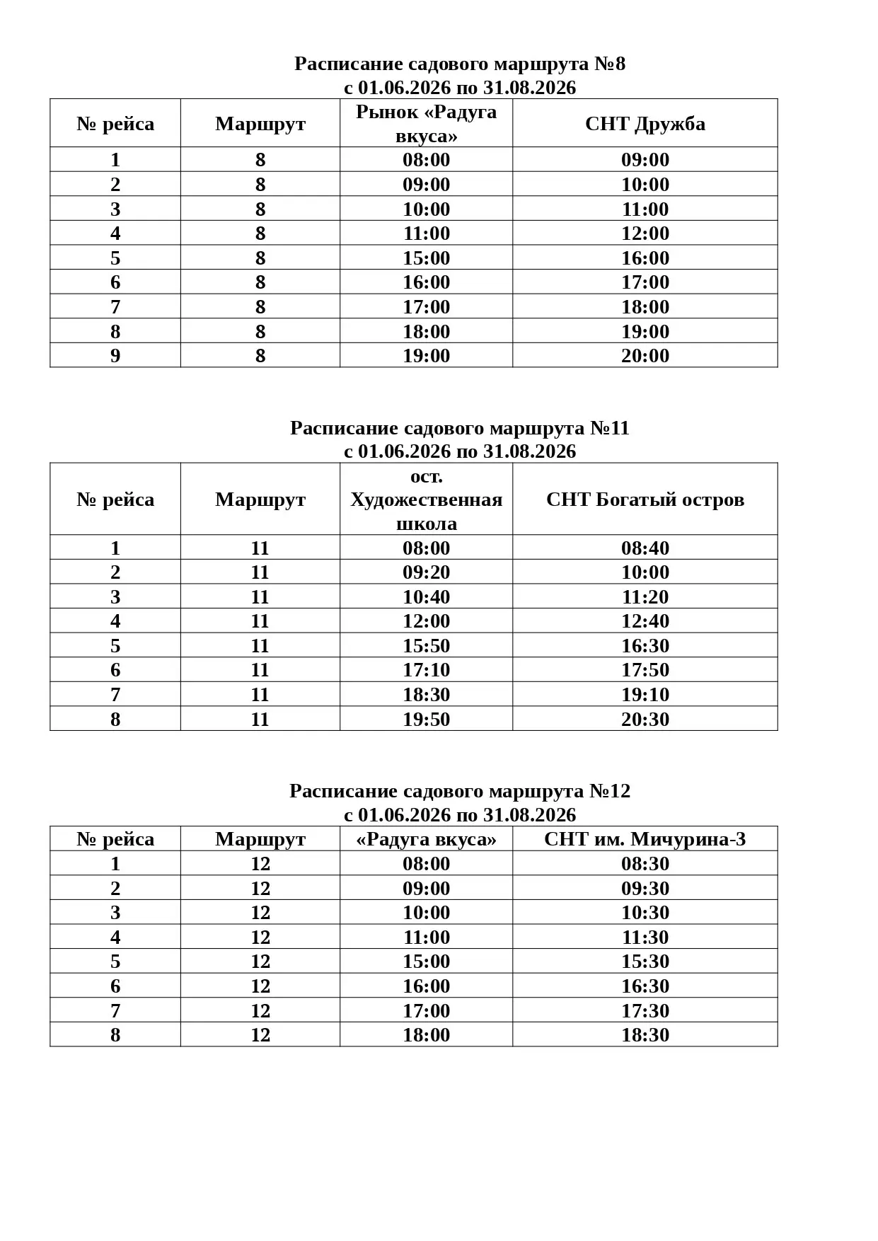 Обновлён график движения садовых автобусов
