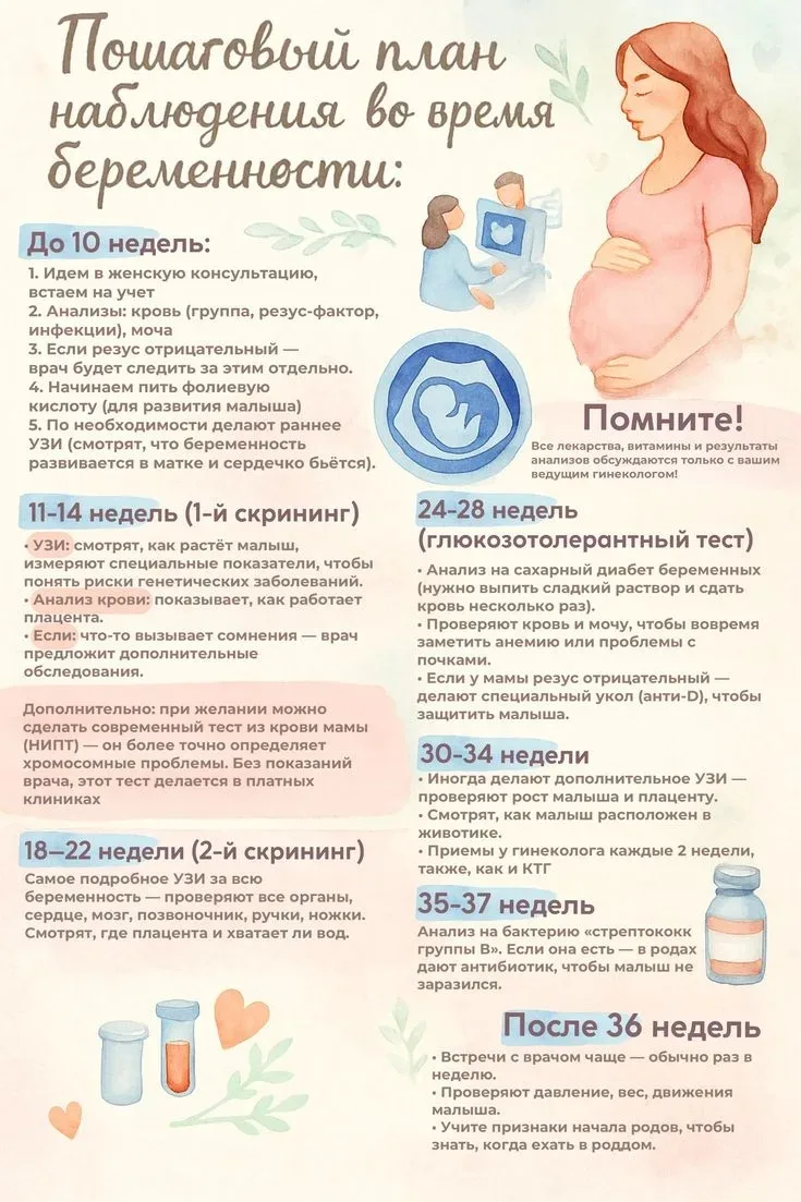 Пошаговый план наблюдения во время беременности:

🧑‍🧒Современная мама