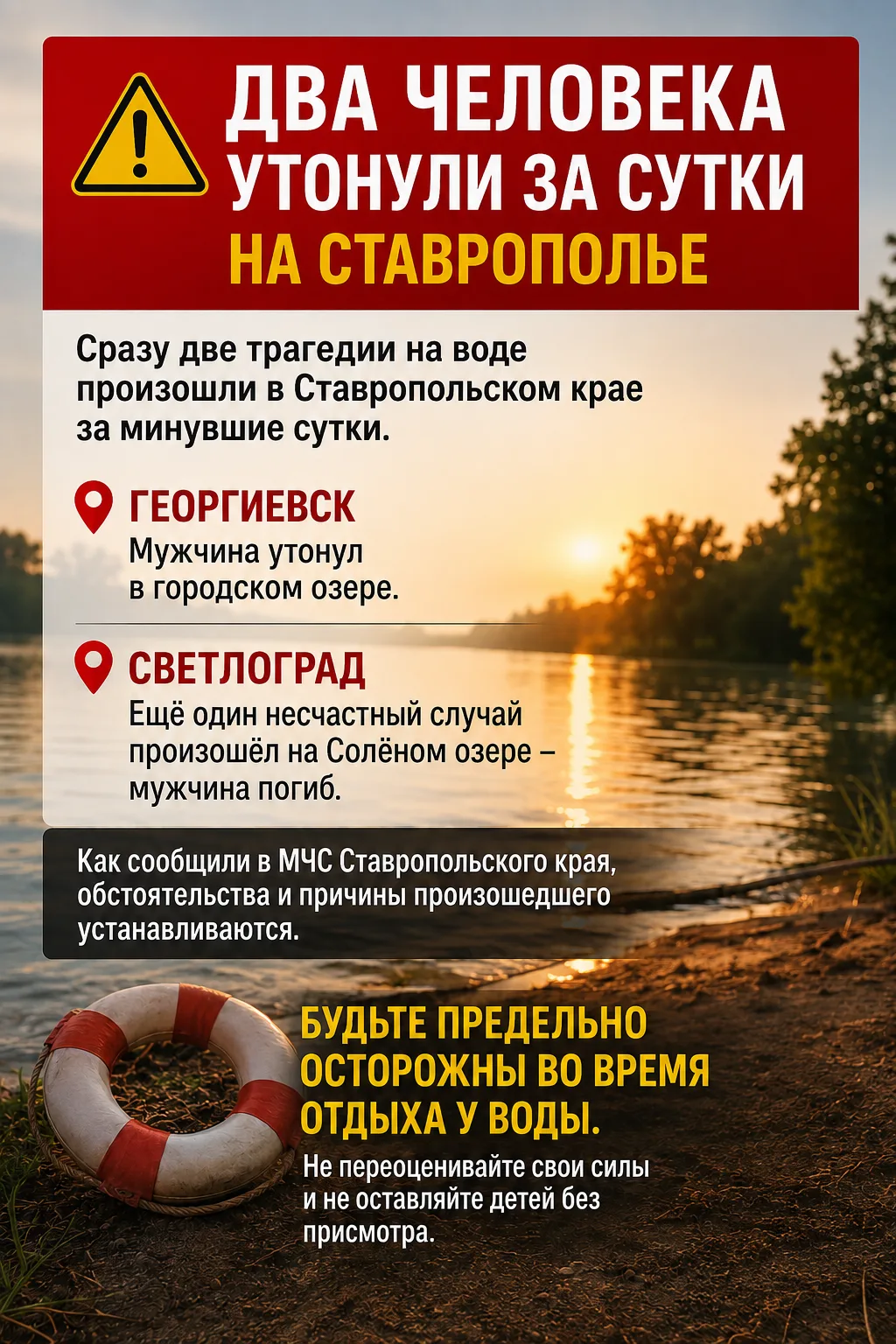 ⚠️ Два человека утонули за сутки на Ставрополье