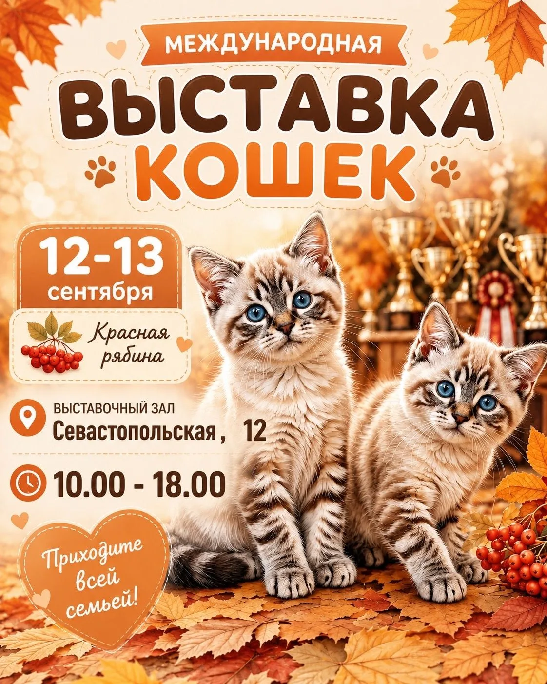 12-13 сентября Приглашаем посетить Международную   выставку кошек «Красная Рябина».