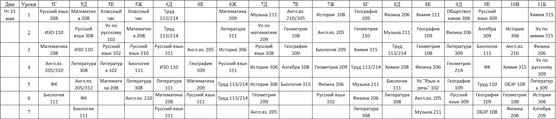 Расписание на 21.05.2026 ☀️