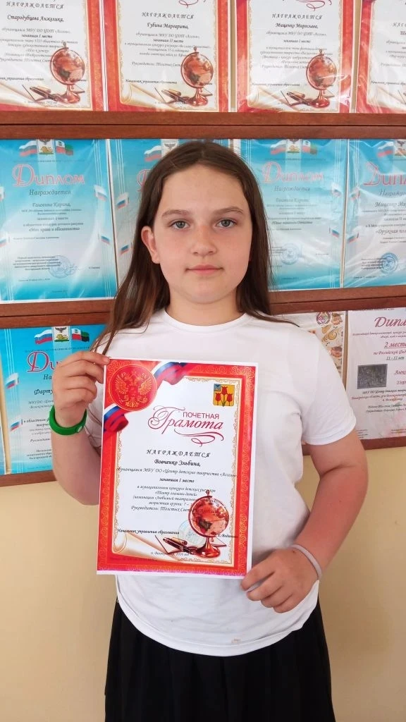 Поздравляем с победой! 
 Вовченко Эльбина, Масленникова Анастасия, обучающиеся образцового детского 
