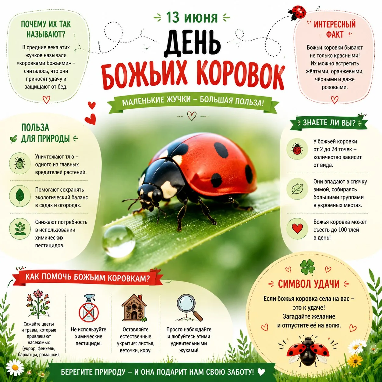 🐞 13 июня — День божьих коровок.

Помните, как в детстве на ладонь садилась эта крошечная красно-чё