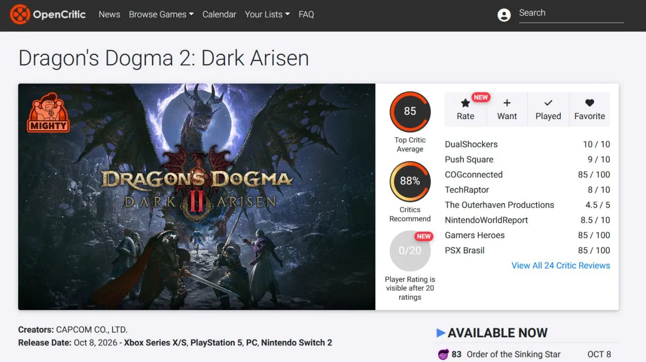 Не зря ждали – дополнение Dragon’s Dogma 2: Dark Arisen получило от критиков 85/100 (чу...