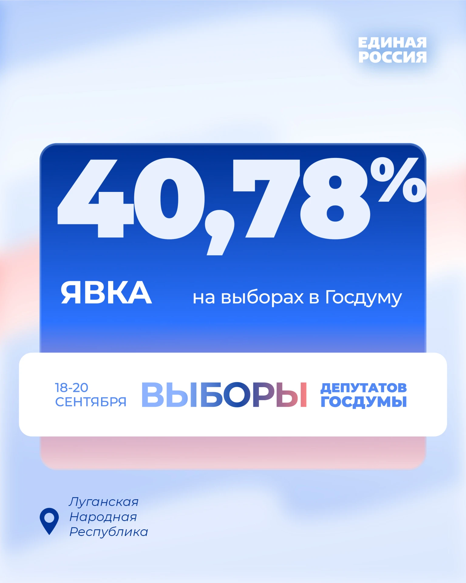 ✅ В ЛНР явка на выборах в Госдуму к 18:00 составила 40,78% избирателей