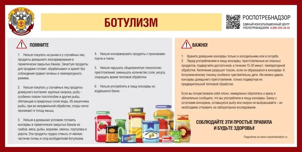 О профилактике ботулизма 

🦠 Ботулизм – тяжелое токсико-инфекционное заболевание, вызываемое ботуло
