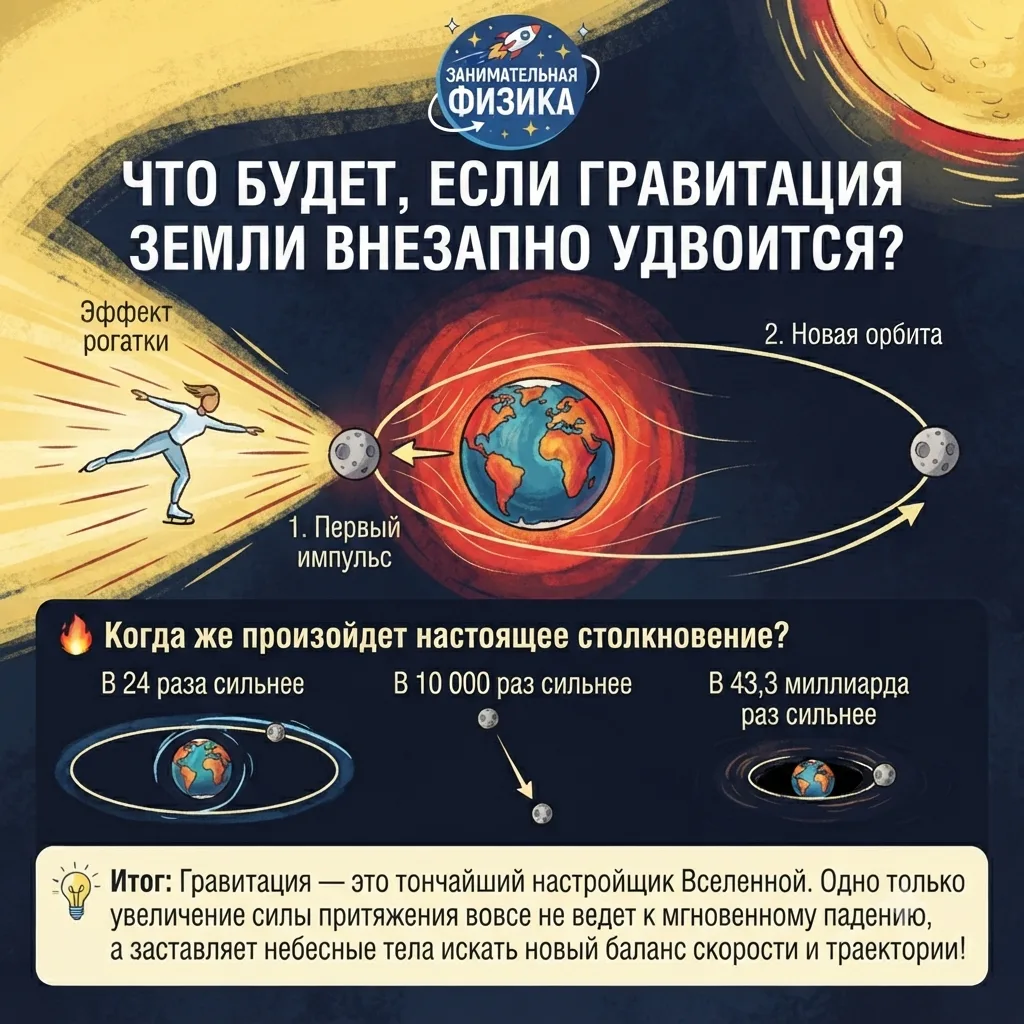 ЧТО БУДЕТ, ЕСЛИ ГРАВИТАЦИЯ ЗЕМЛИ ВНЕЗАПНО УДВОИТСЯ?

Первая интуитивная мысль: Земля начнет притягив