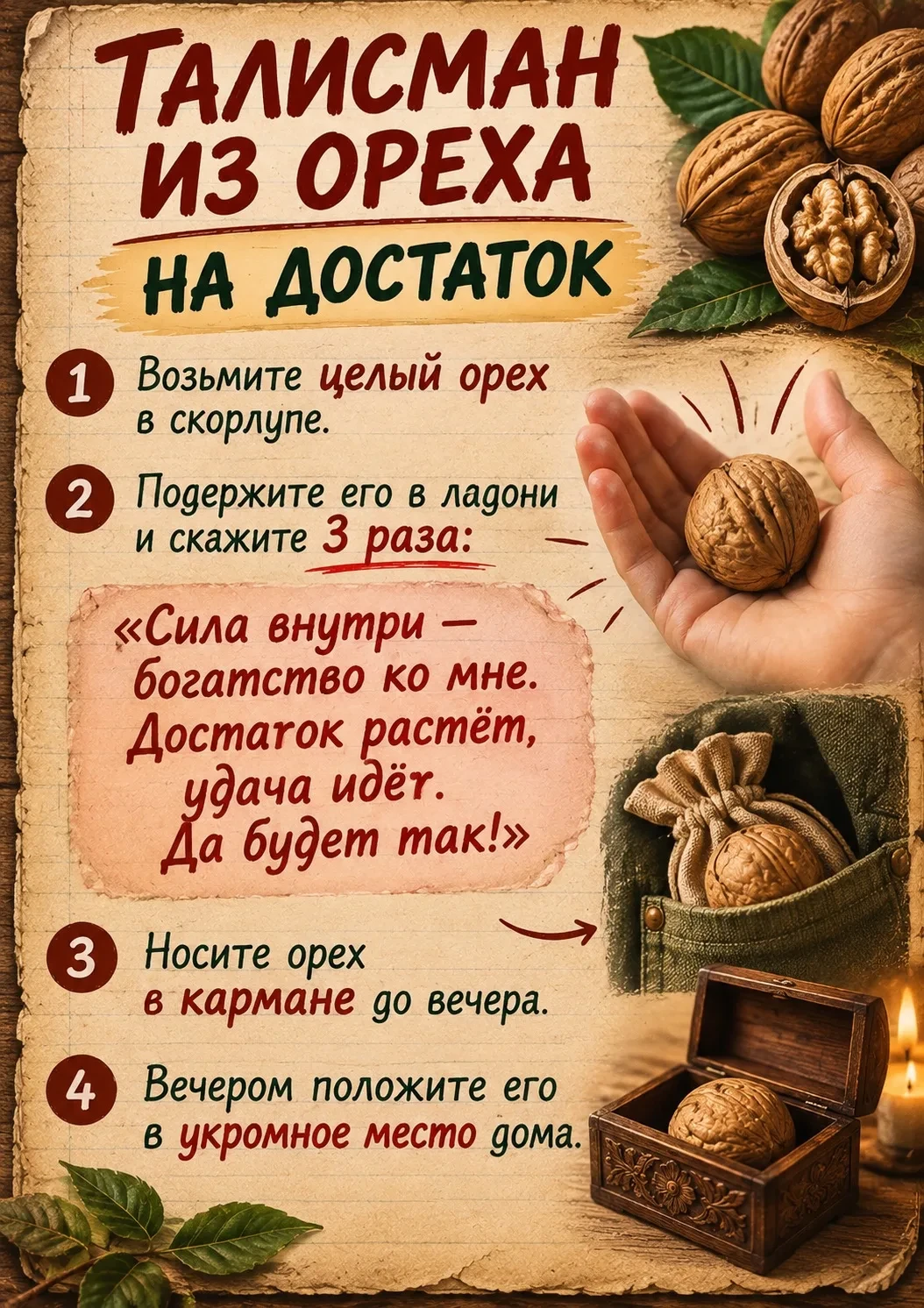 🌰 ТАЛИСМАН ИЗ ОРЕХА НА ДОСТАТОК