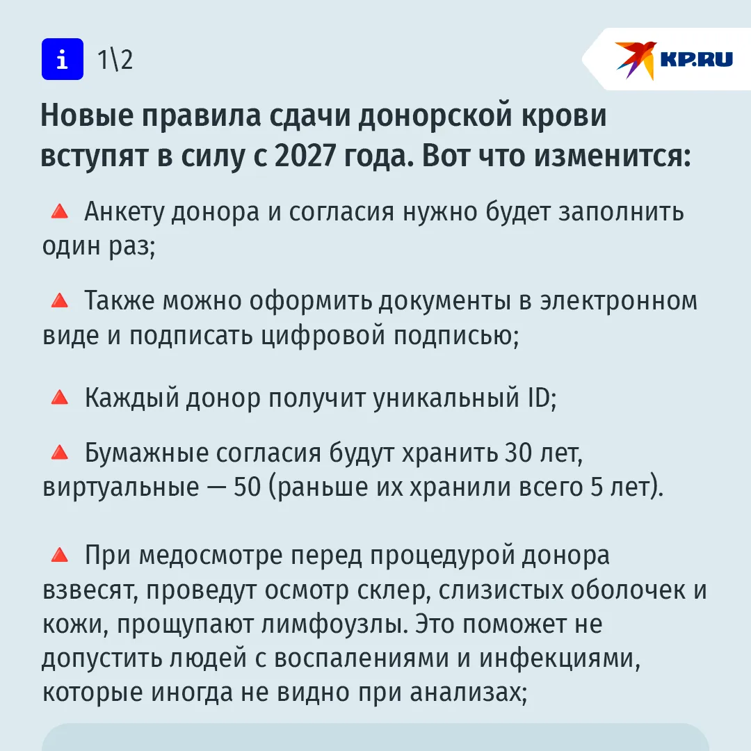 Новые правила сдачи донорской крови вступят в силу с 2027 года