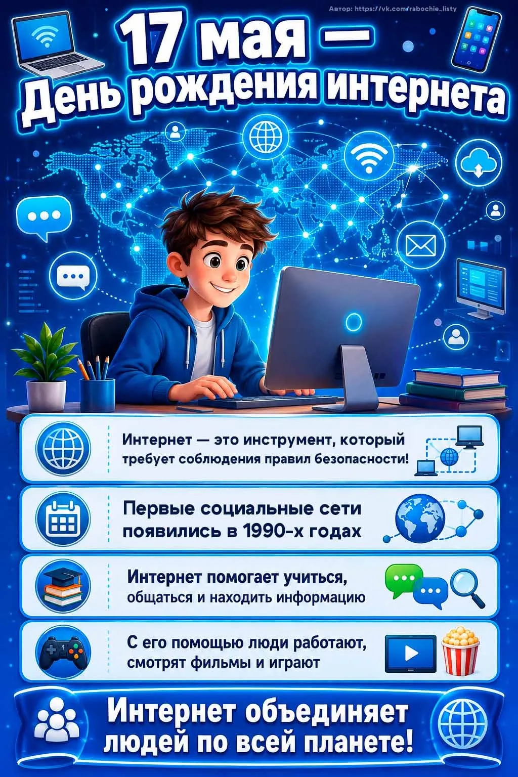 🌐 А вы знали, что сегодня День рождения Интернета? 🎂Да-да, именно 17 мая мир празднует рождение Всем