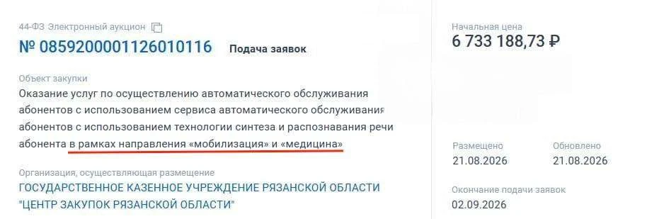 6,7 млн рублей на создание бота о «мобилизации» и «медицине» потратят власти Рязанской ...